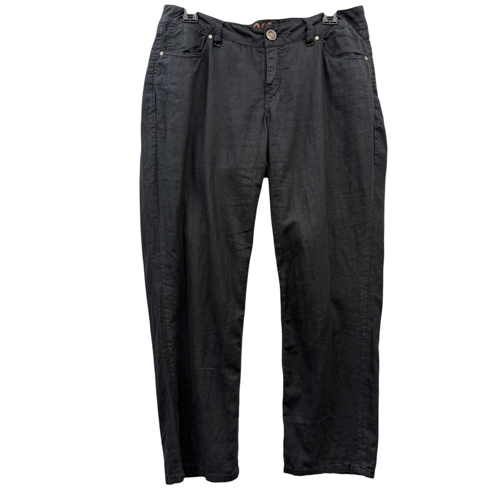 Worn Linen Cotton Blend Black Straight Leg Pants Minimalist Resort Wear‎ 10